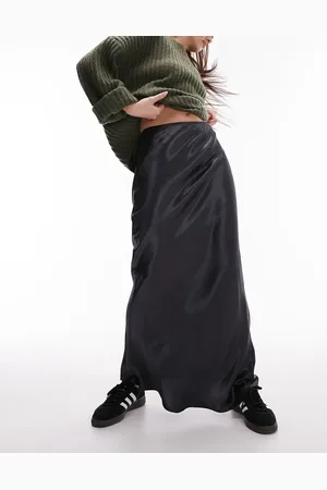 Topshop Satin bias maxi skirt in indigo
