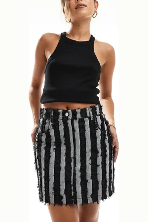 Object Raw denim stripe mini skirt in washed black