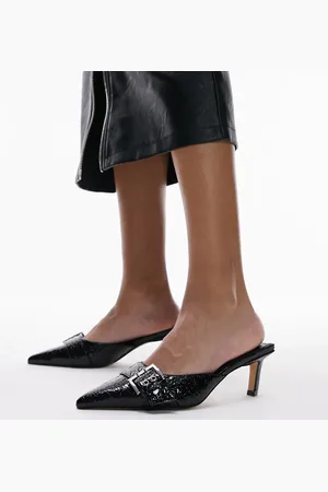 Topshop Eden buckle detail pointed mid heel court shoe in croc