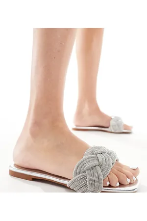 Truffle Collection Wide fit embellished strap mule in beige
