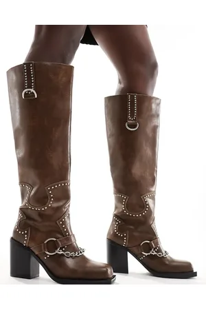 Public Desire Nashville knee boot with hardware in distressed