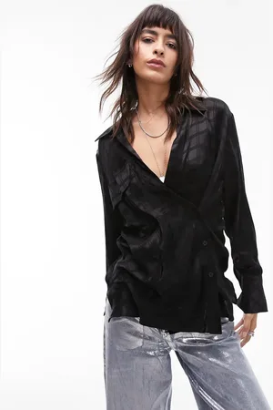 Topshop Self check satin shirt in