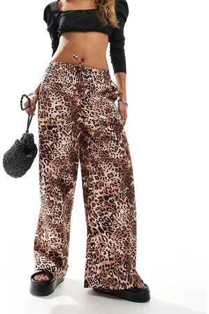 Miss Selfridge Poplin wide leg pull on trouser in animal print co ord