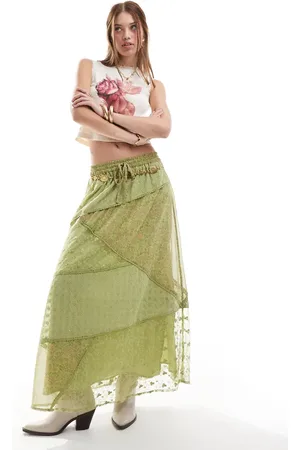 Miss Selfridge Mix fabric patchwork panel maxi skirt in