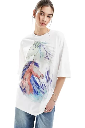 Monki Relaxed t-shirt in white with horses front print