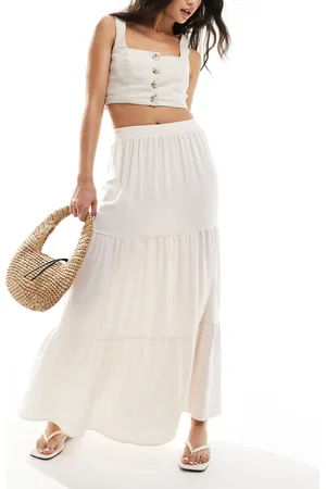 Miss Selfridge Tiered maxi skirt in linen