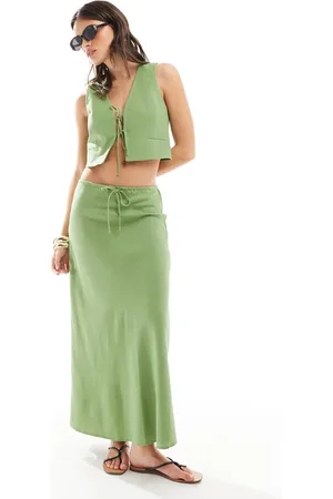 MANGO Linen mix co-ord skirt in