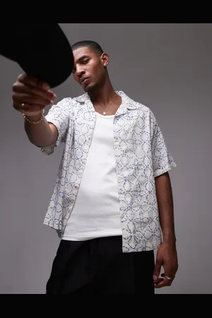 Topman Short sleeve hand embroidered floral shirt in white