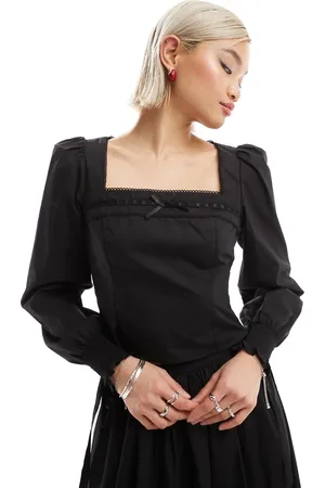 Glamorous Square neck bow detail fitted blouse in poplin co-ord