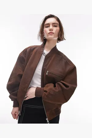 Topshop Premium real suede bomber jacket in