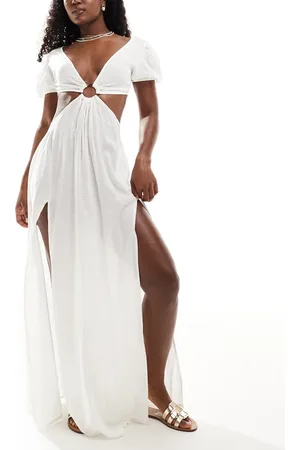 ASOS Puff sleeve cut out maxi beach dress with ring detail in