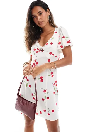 New Look Twist front mini dress in cherry print