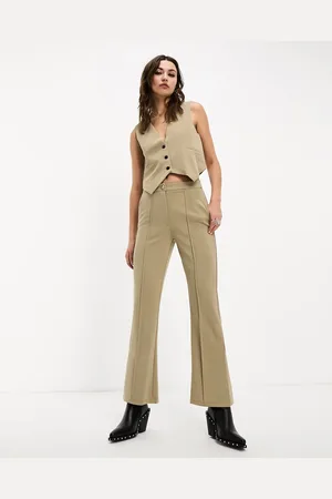 JDY Front slit flare trouser in beige