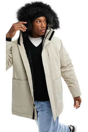 Hollister All weather faux fur trim hooded parka in stone