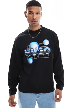Hugo Blue Notribo long sleeve t-shirt in logo placement print