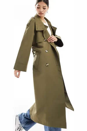 VERO MODA High neck belted maxi trench coat in khaki