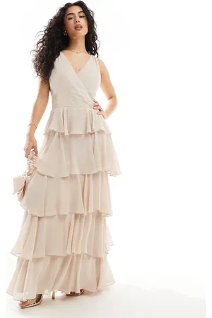 TFNC Bridesmaids chiffon tiered maxi dress in ecru