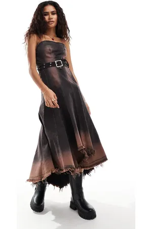 COLLUSION Iconic belted bandeau denim festival midi dress in pink wash