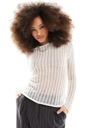 Weekday Sissy wool blend sheer sweater with frill detail in off