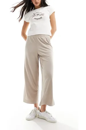 Monki Cilla cropped wide leg trousers in beige