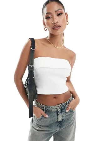 Kaiia Ribbed fold over bandeau top in