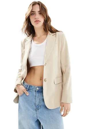 Miss Selfridge Oversized single breasted blazer in stone
