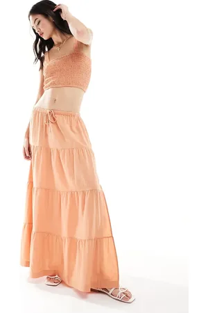 Rhythm Villa tiered maxi beach skirt co-rd in peach