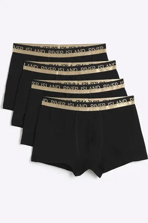 River Island 4 pack trunks with gold split waistband in