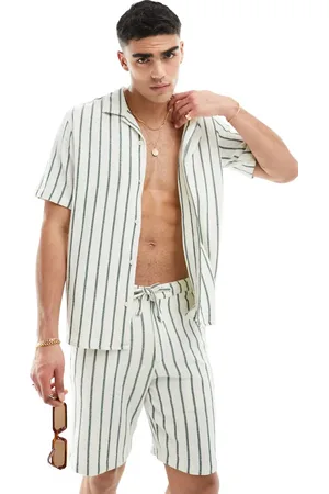 SELECTED Co-ord oversized textured revere collar shirt in stripe