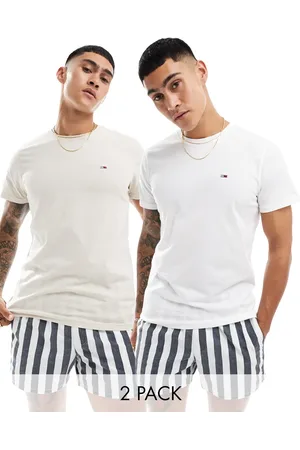 Tommy Hilfiger 2 pack slim logo t-shirts in and beige