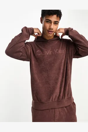 Calvin Klein Cosy lounge towelling hoodie in deep mahogany