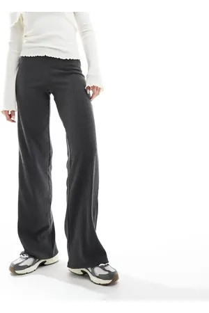 Bershka Crinkle flared trousers in charcoal