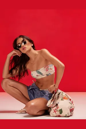 ASOS Bandeau bikini top in postcard print