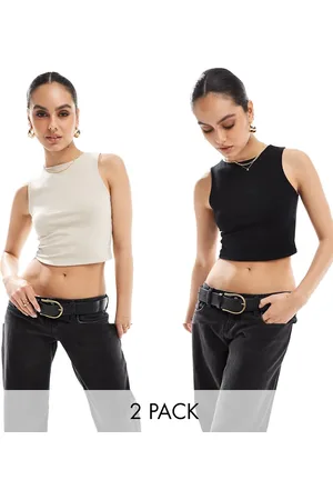 Stradivarius Seamless tank top 2 pack in beige and