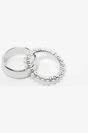 FADED FUTURE Band and pearl detail pack of 2 rings in