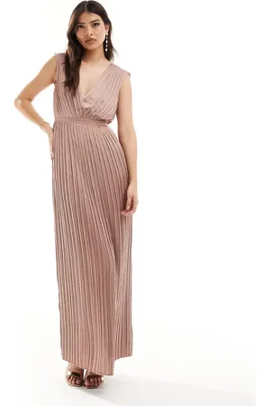 TFNC Bridesmaid satin pleated maxi dress in rose