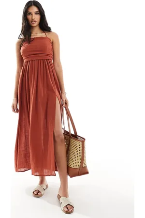 Urban Threads Linen look halterneck midi dress in