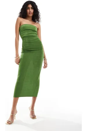 New Look Ruched side bandeau midi dress in
