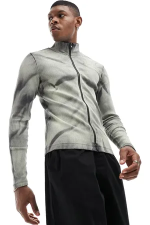 Weekday Toni high neck zip through rib top in with yellow wash