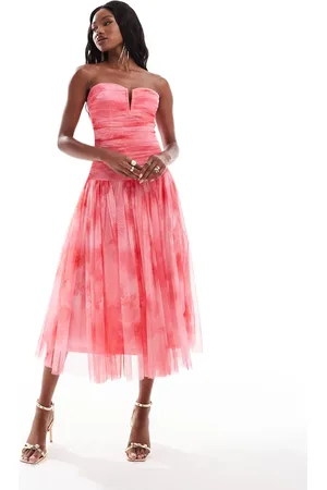 Lace & Beads Drop hem midaxi dress in bright ombre