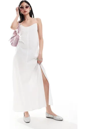 Monki Maxi dress with strappy open back in off