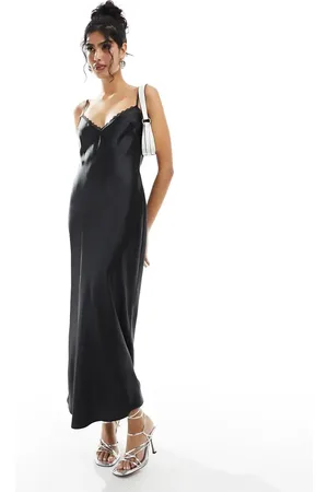 Miss Selfridge Satin lace trim maxi slip dress