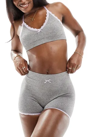 ASOS Lila rib crop and short set with lilac lace trim in