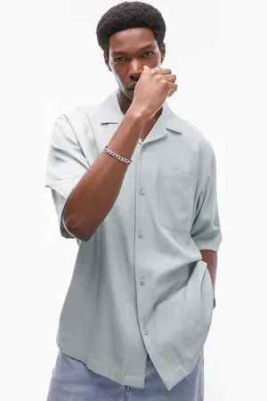 Topman Short sleeve relaxed revere textured shirt in sage