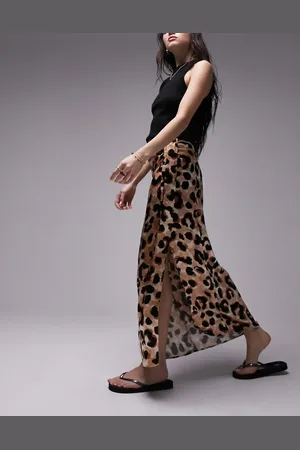 Topshop Tuck split midi skirt in leopard print