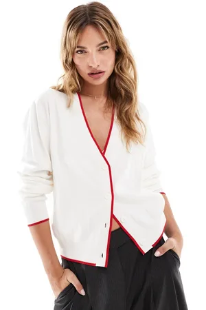 MANGO Red contrast edge cardigan in