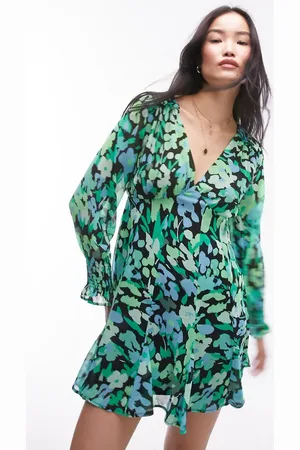 Topshop Long sleeve godet mini tea dress in floral print