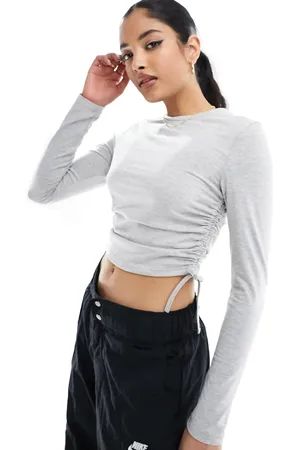 New Look Ruched side long sleeve top in