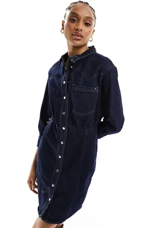 ONLY Denim button down mini dress in dark