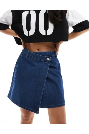 JDY High waist asymetric denim skirt in mid
